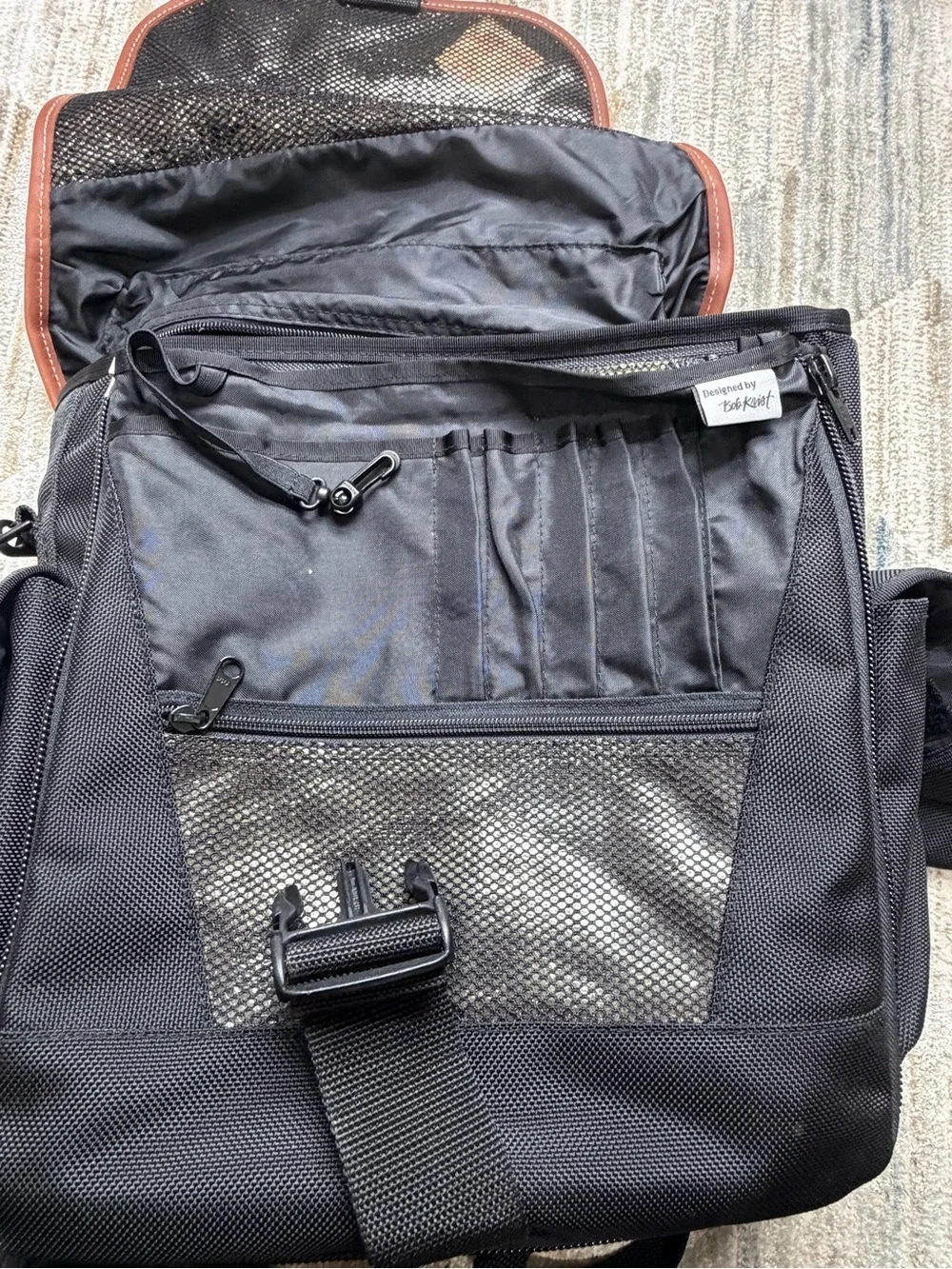 L.L. Bean Black Messenger Bag with Brown Trim